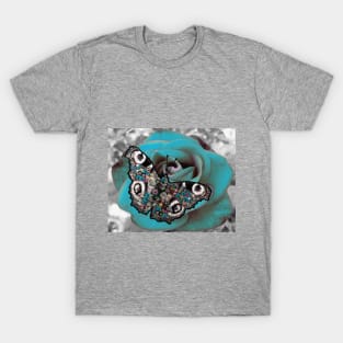 Mosaic Butterfly on Blue Rose T-Shirt